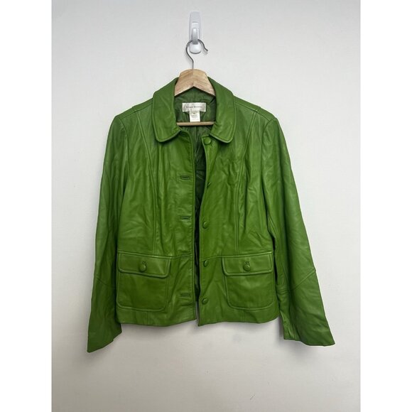Susan Bristol Vintage Genuine Green Soft Leather  Blazer Jacket Sz 10 - Picture 5 of 11